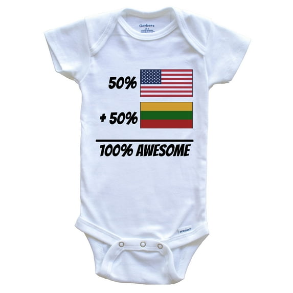 50% American Plus 50% Lithuanian Equals 100% Awesome Cute Lithuania Flag Baby Bodysuit, 0-3 Months White