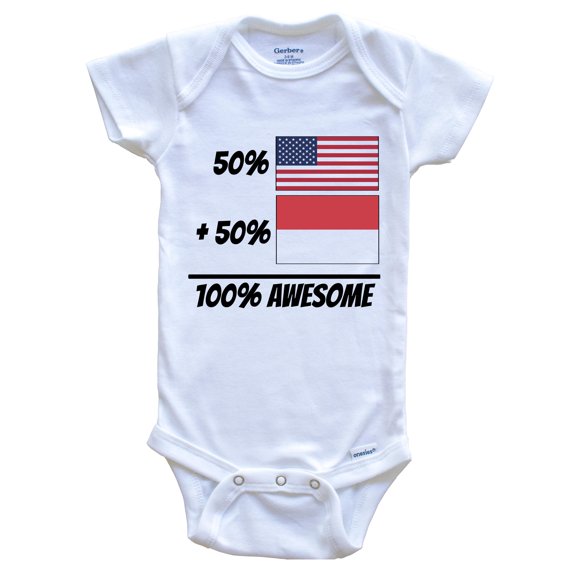 50% American Plus 50% Monacan Equals 100% Awesome Cute Monaco Flag Baby Bodysuit, 0-3 Months White