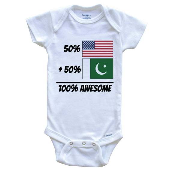 50% American Plus 50% Pakistani Equals 100% Awesome Cute Pakistan Flag Baby Bodysuit, 6-9 Months White