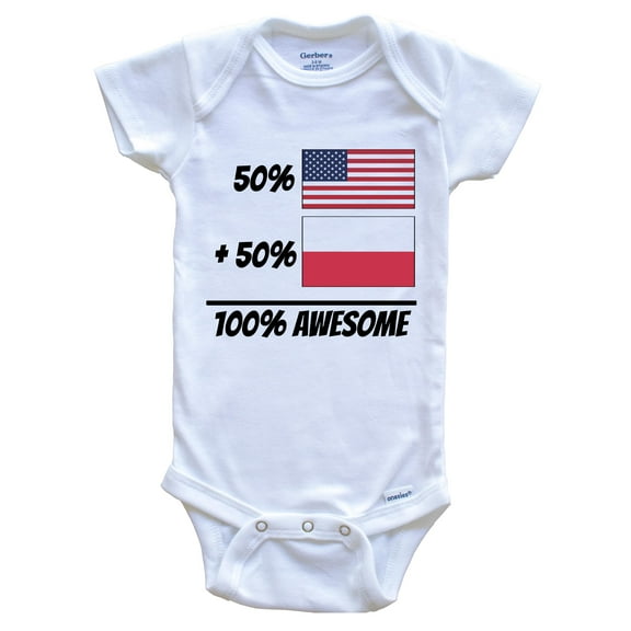 50% American Plus 50% Polish Equals 100% Awesome Cute Poland Flag Baby Bodysuit, 0-3 Months White