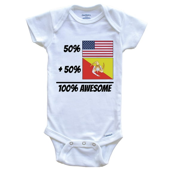 50% American Plus 50% Sicilian Equals 100% Awesome Cute Sicily Flag Baby Bodysuit, 0-3 Months White