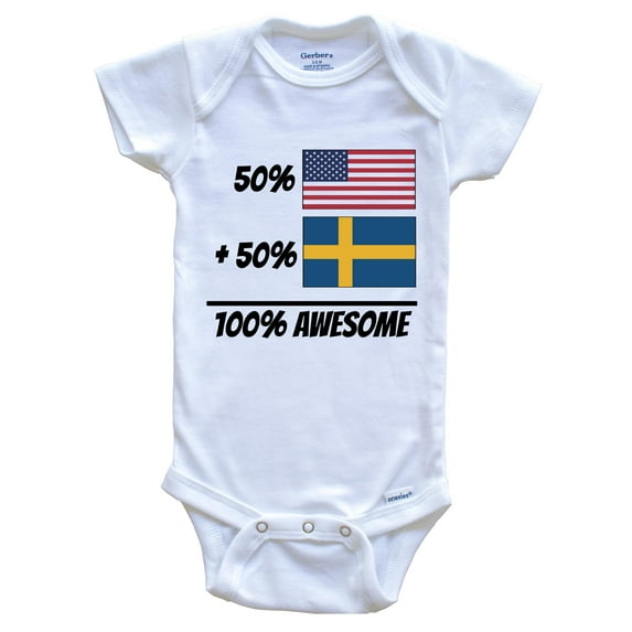 50% American Plus 50% Swedish Equals 100% Awesome Cute Sweden Flag Baby Bodysuit, 6-9 Months White