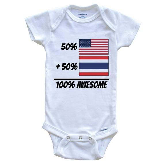 50% American Plus 50% Thai Equals 100% Awesome Cute Thailand Flag Baby Bodysuit, 3-6 Months White