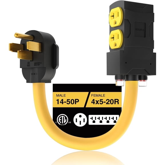50 Amp 110 Adapter with Breaker RV Generator Cord Distribution Adapter