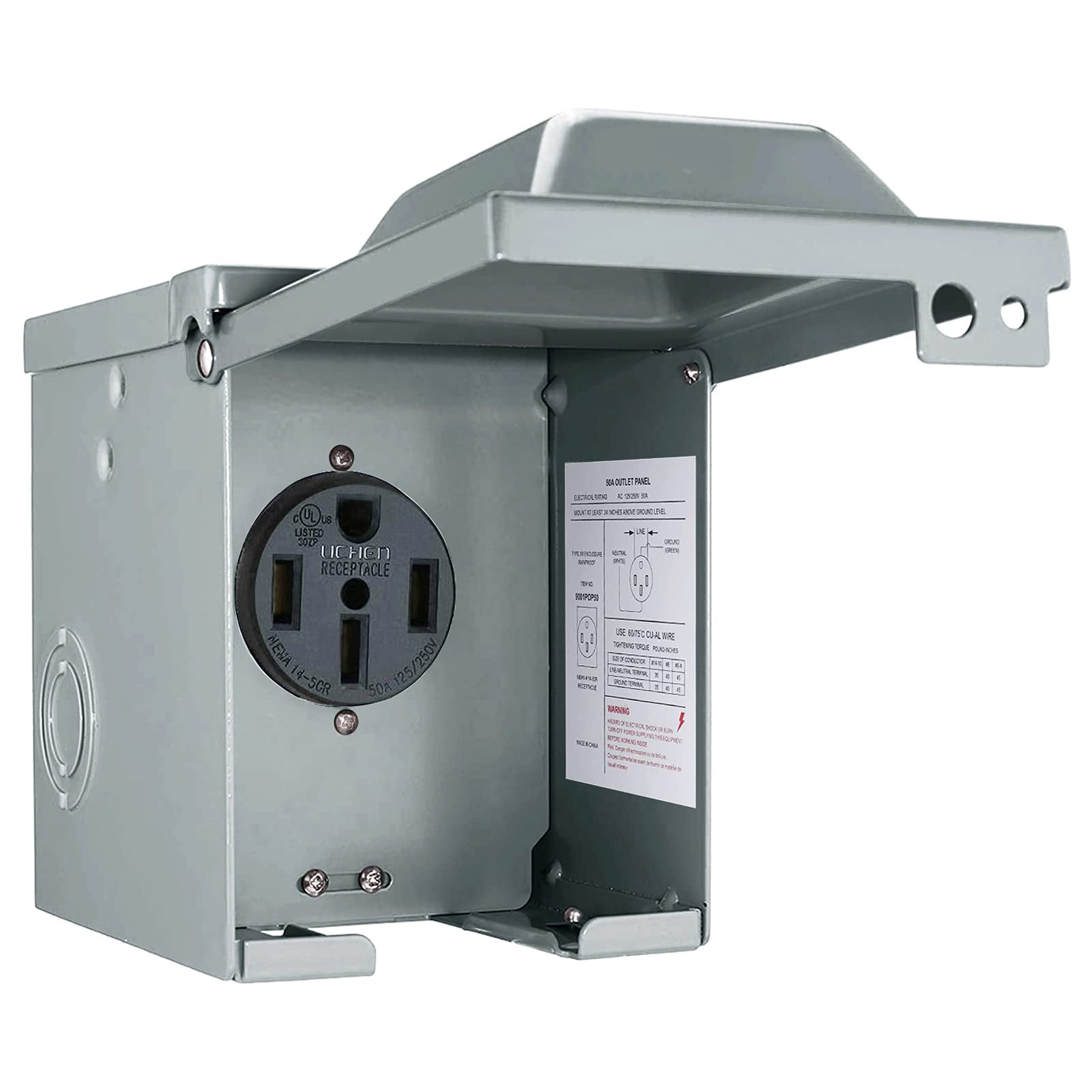 50 Amp 125/250 Volt RV Power Outlet Box, Enclosed Lockable Weatherproof ...