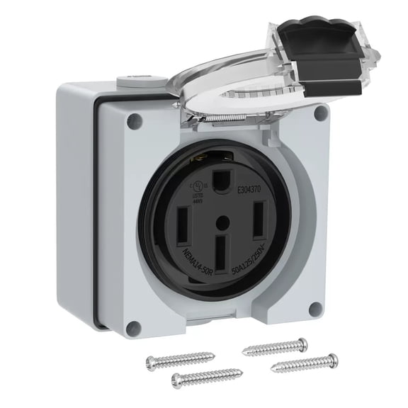 50 Amp 14-50R Power Outlet Box - Weatherproof Outdoor Electrical Receptacle Enclosure - 125/250V - Heavy Duty Socket for EV Charging, RV, Welder & Dryer