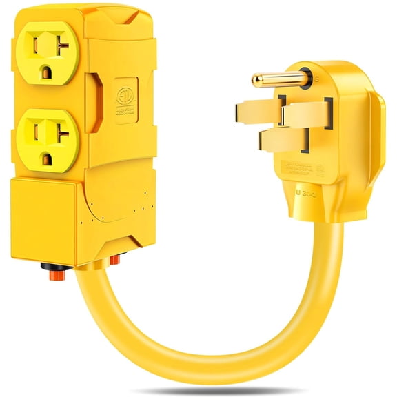 50 Amp to 20 Amp 110V RV Distribution Plug Adapter,NEMA 14-50P to 4 Sockets of 5-20R/15R RV Generator Converter 4-Prong to Mutiple Household Outlet with Circuit Breaker 1.5FT