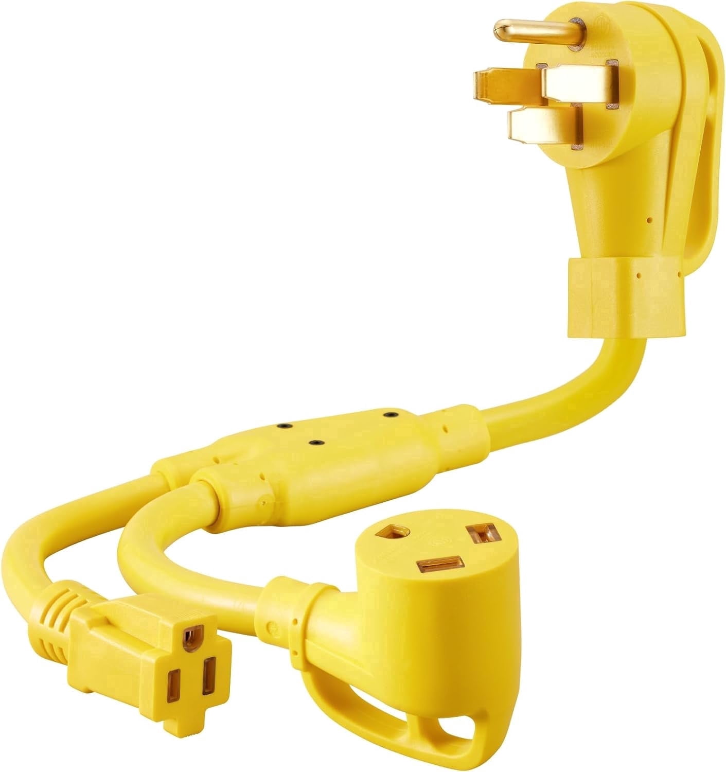 RV Adapter Cord Y Splitter 50 Amp to 30 Amp and 15 Amp NEMA 14-50P to TT-30R & 5-15R 18 Inch Heavy-Duty for RV Camping