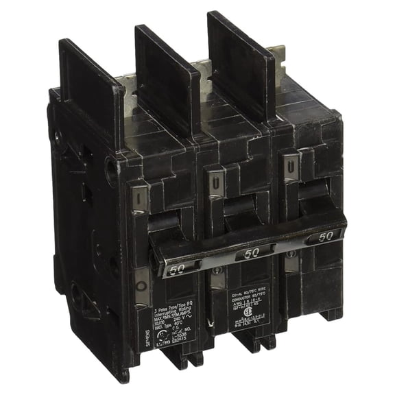 50 Amp Circuit Breaker, BQ3B050 240V 3 Pole 10KAIC Lug In Lug Out Breaker, Type BQ Molded Case Breaker, UL Listed Electrical Panel Breaker