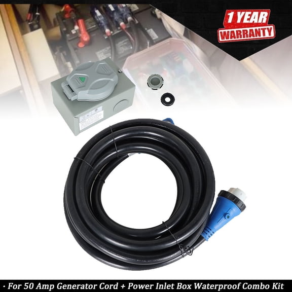 50 Amp Generator Cord 25FT + Power Inlet Box Waterproof Combo Kit ETL Listed
