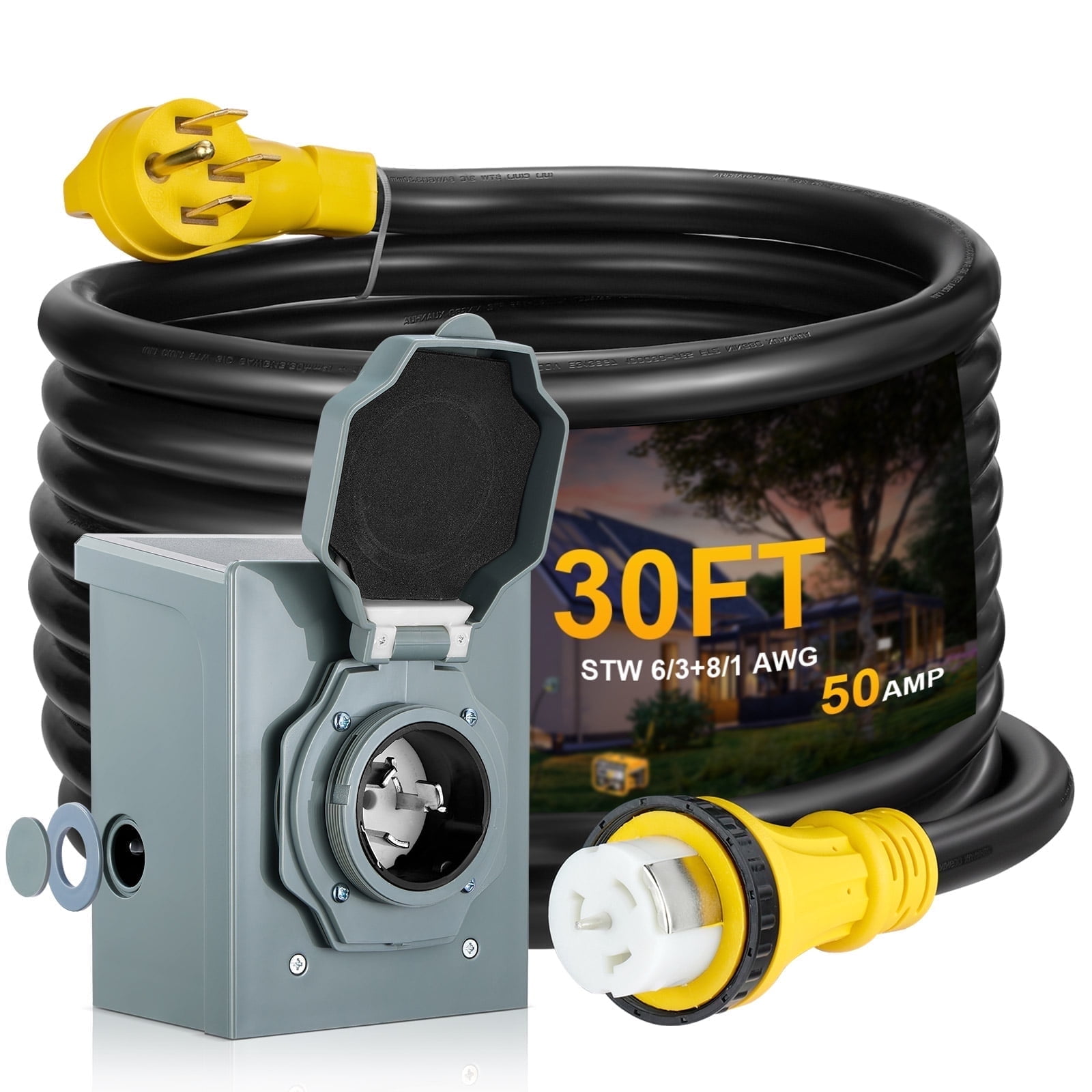 SPEEDWOW 50 Amp 30FT Heavy Duty RV Generator Extension Cord with Inlet ...