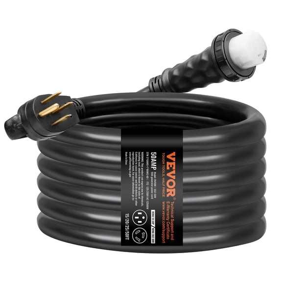 50 Amp Generator Cord & Inlet Box Kit, 15FT NEMA 14-50P to SS2-50R, 6/3+8/1 AWG STW, Twist Lock Connector, ETL Listed - Power Your Home Safely