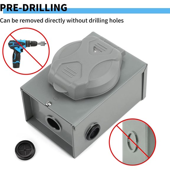 50 Amp Generator Inlet Box - NEMA SS2-50P Power Inlet Box for Generator, 3 Prong Pre-Drilled Inlet Box, 125/250 Volt, 12500 Watts, ETL Listed$$Garden & Patio