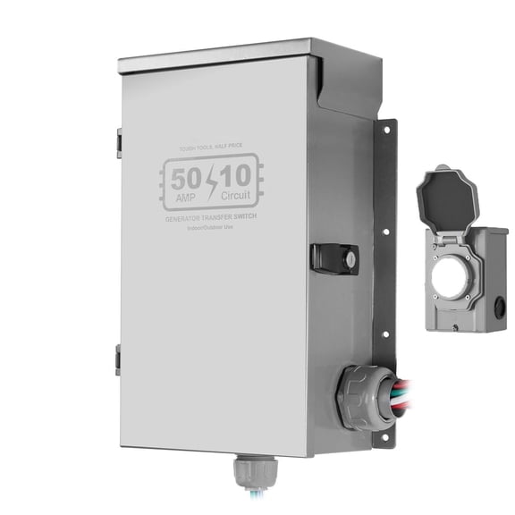 50 Amp Manual Transfer Switch Kit 10 Circuit Prewired with CS6375 Plug Power Inlet Box Double Throw Switch NEMA 3R Mechanical Watt Meter for 12500W Generators