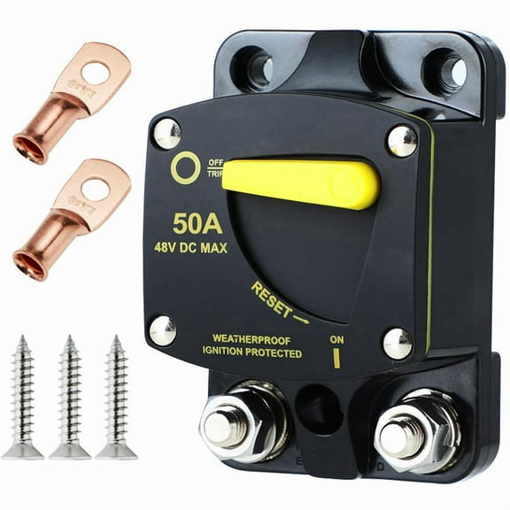 50 Amp Marine Circuit Breaker Resettable 50A with Manual Reset Switch Button for Boat Trolling RV Yacht, 12V - 48V DC