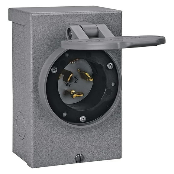 50 Amp NEMA 3R Power Inlet Box - Outdoor Generator Transfer Switch Inlet - Watertight Steel Construction - 12500W - Gray