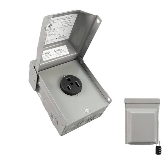 50 Amp NEMA 5-50R Power Outlet Box 125 Volt, Heavy Duty Lockable Weatherproof Outdoor Electrical Panel, Outdoor Receptacle for EV RV Generator Camper Trailer Motorhome, ETL Listed