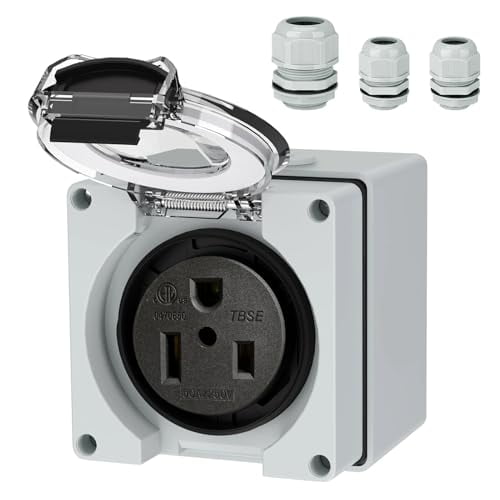 50 Amp Power Outlet Box, NEMA 6-50R 250 Volt EV Welder Receptacle Heavy Duty, Outdoor Weatherproof, with Waterproof Cable Glands 3 Pcs, for Welding Machine, EV Charger etc$$Tools