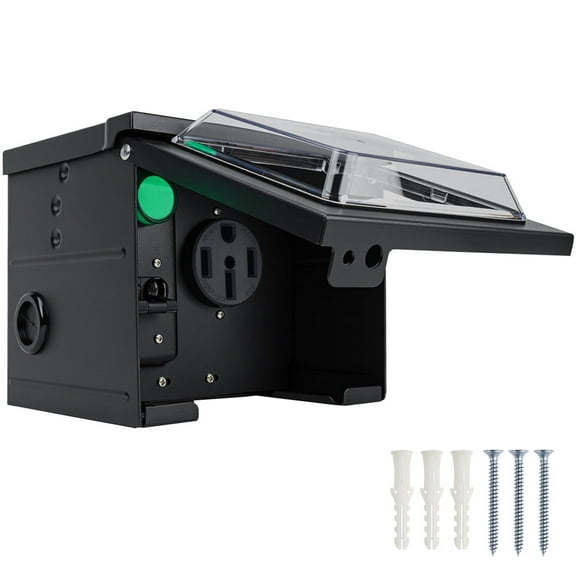 50 Amp RV Outlet Box with Breaker, Weatherproof NEMA 14-50R Power Box, UL Certified 125/250V Electrical Panel with Transparent Lid & Indicator Light for RV Camper Trailer Motorhome