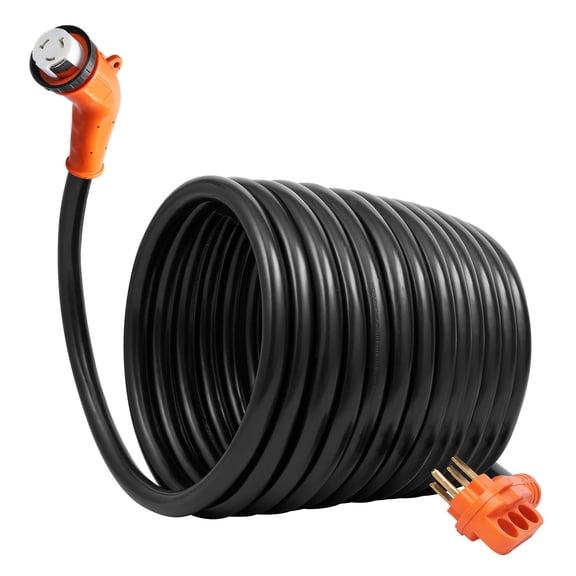 50 Amp RV Power Cord 30 Feet, Heavy STW Generator Cord NEMA 14-50P to SS2-50R, with LED Handle 15A Adapter