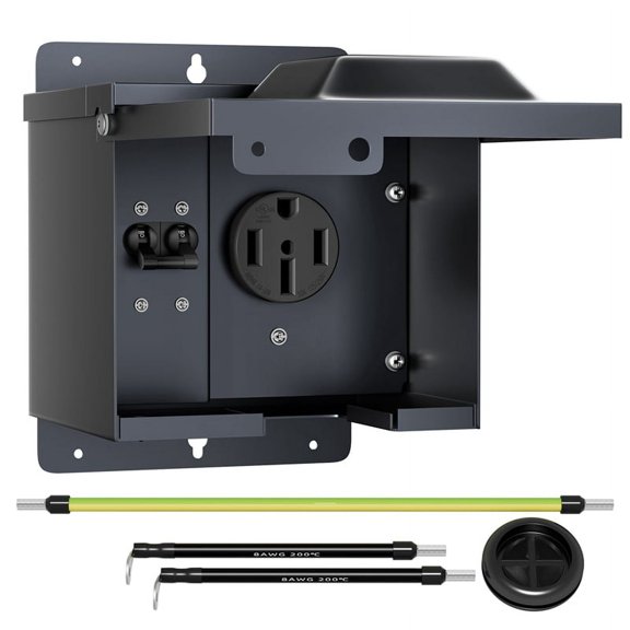 50 Amp RV Power Outlet Box with Circuit Breaker Weatherproof 125/250V 14-50R RV Outlet Lockable Power Box for RV