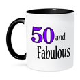 thumbnail image 1 of 3dRose, 50 and fabulous. Purple., 15oz Two-Tone Black Mug, 1 of 7