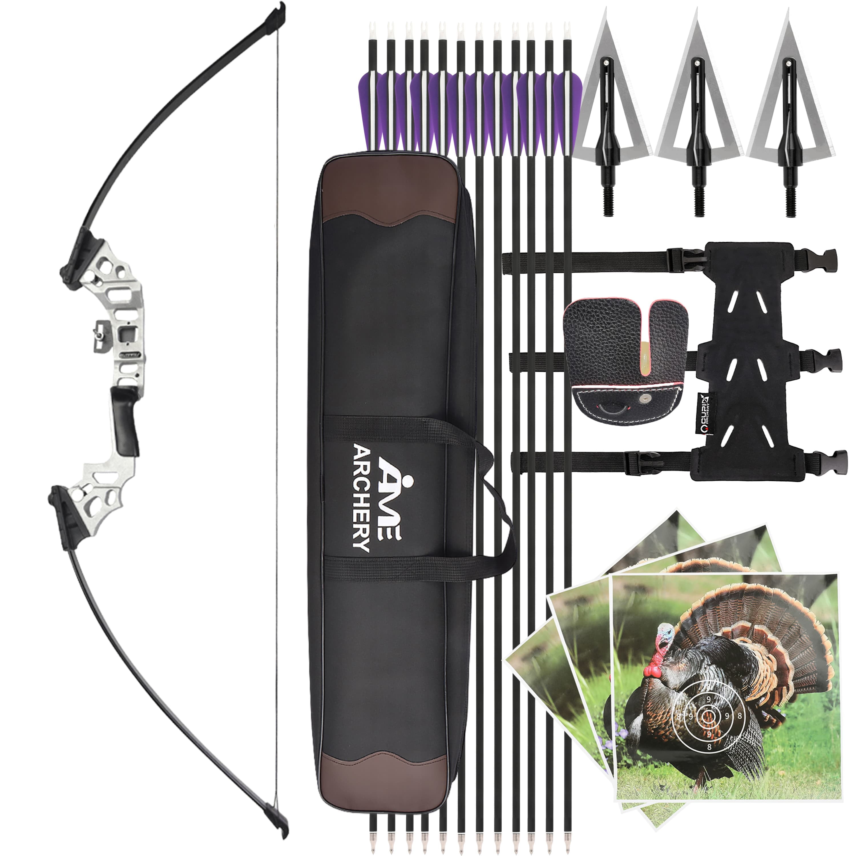 50" Archery Straight Bow Kit 40lbs Takedown Recurve Bow Adult Outdoor Target