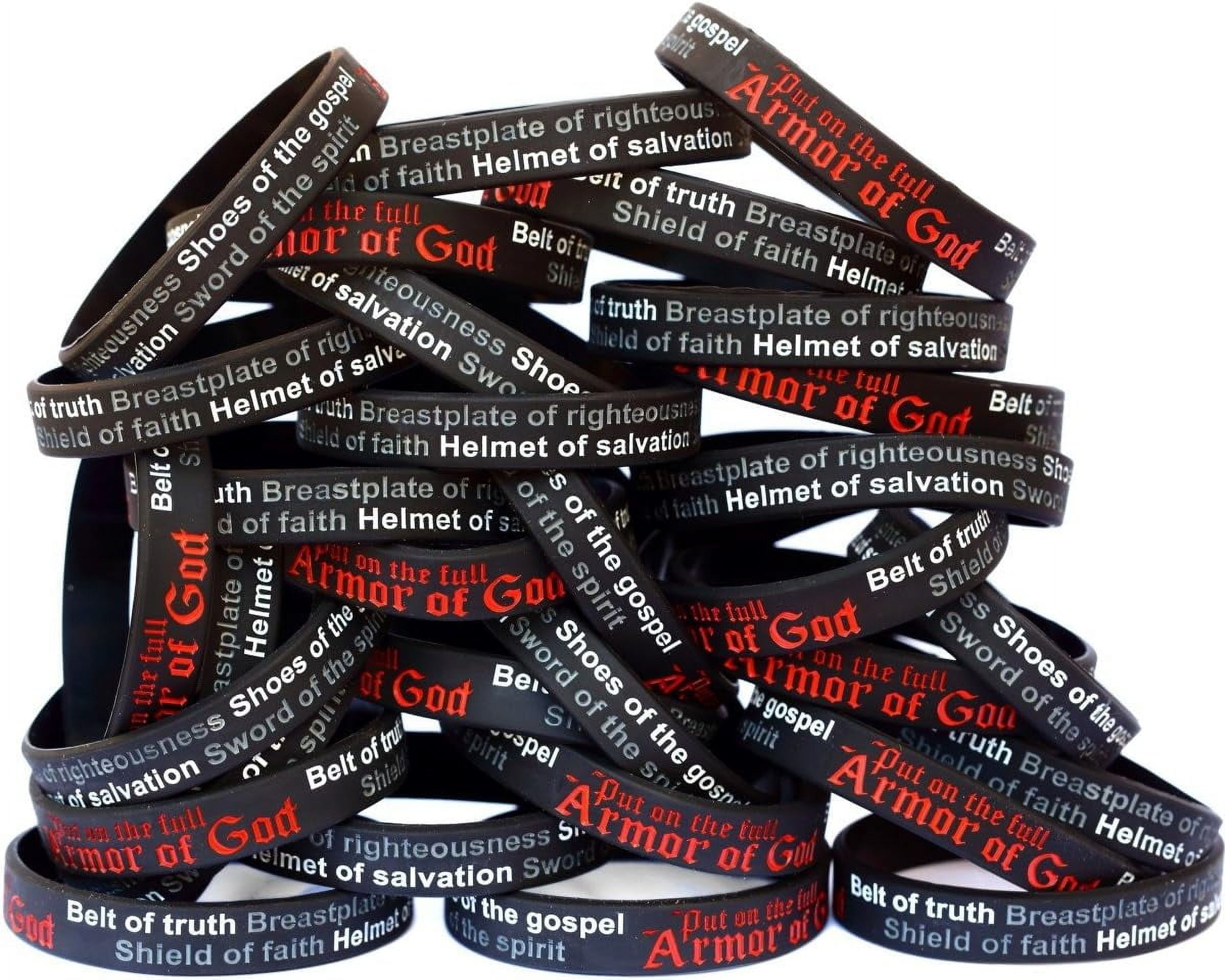 SayitBands 50 Armor Of God Silicone Wristbands – Ephesians 6:10-18, High Quality & Durable