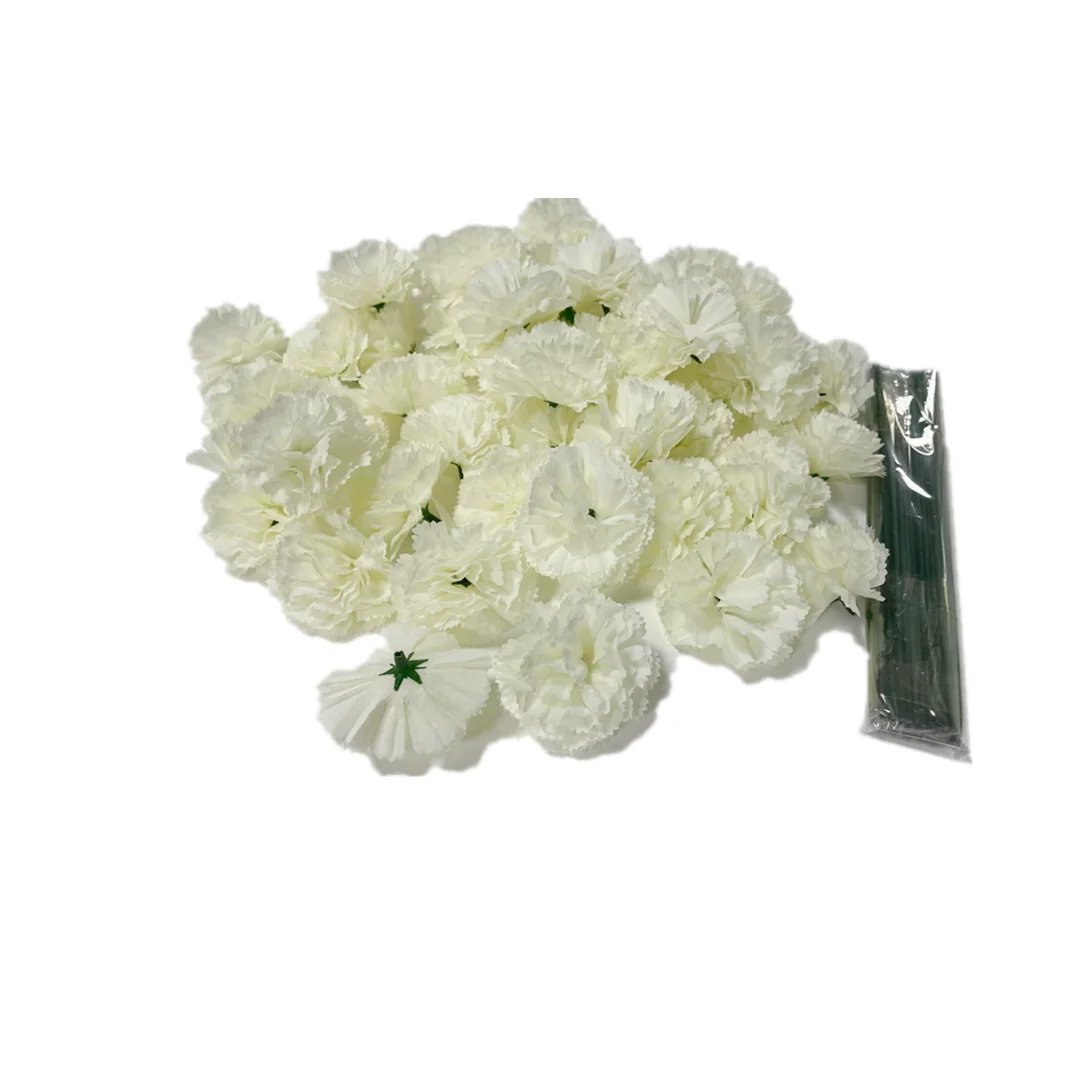 50 Artificial Silk Carnation Flower Head with Stems Set,Vase Fillers