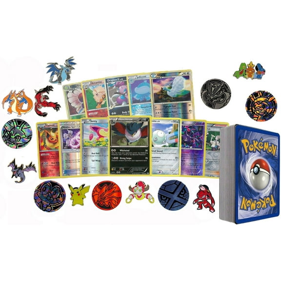 50 Assorted Pokemon Card Pack Lot This Comes With Foils, Rares, Random Pokemon Pin, and Pokemon Collectible Coin
