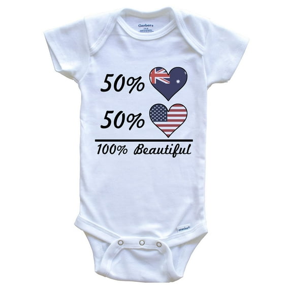 50% Australian 50% American 100% Beautiful Australia Flag Heart Baby Bodysuit, 6-9 Months White
