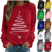 HAOZZAW Up to 50% off Autumn Winter Womens Sweatshirt Blouse Christmas Women Fashion Casual Print Round Neck Loose Long Sleeve Tops Blouse Sweatshirts Gifts for Family on Clearance
