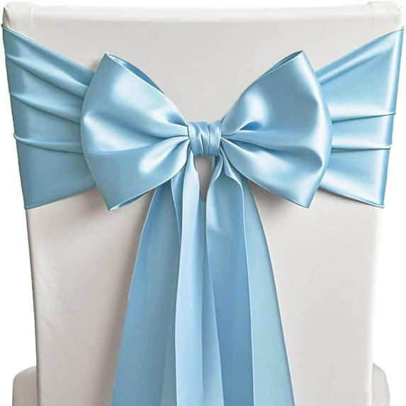 50 Baby Blue Chair Sashes Satin Chair Bows for Wedding Birthday Party Fiesta Decor - 7x108 Inches Ribbons Ties Fitted Banquets Folding Decorations