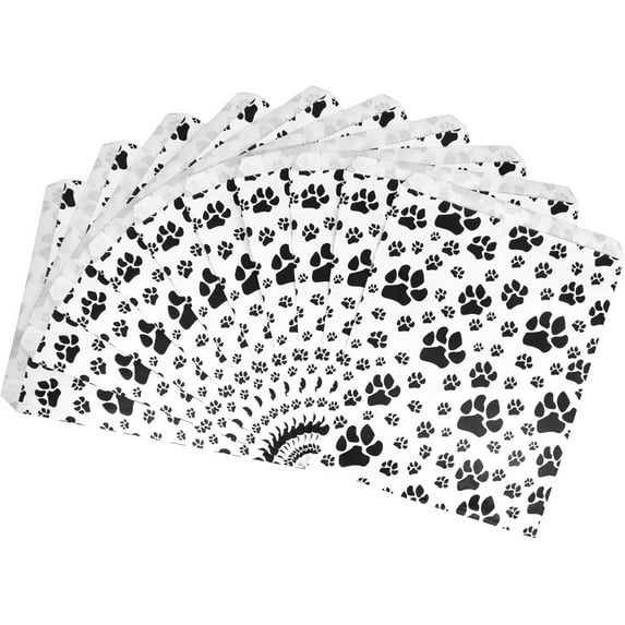 50 Bags of our White 6" x 9" Decorative Flat Paper Gift Bags - Paw-Print Pattern White Bags - for Sales/Treats/Parties Cookies/Gifts.