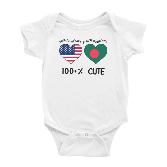 50% Bangladeshi + 50% American = 100+% Cute Baby Bodysuit (White, 6-12 Months)