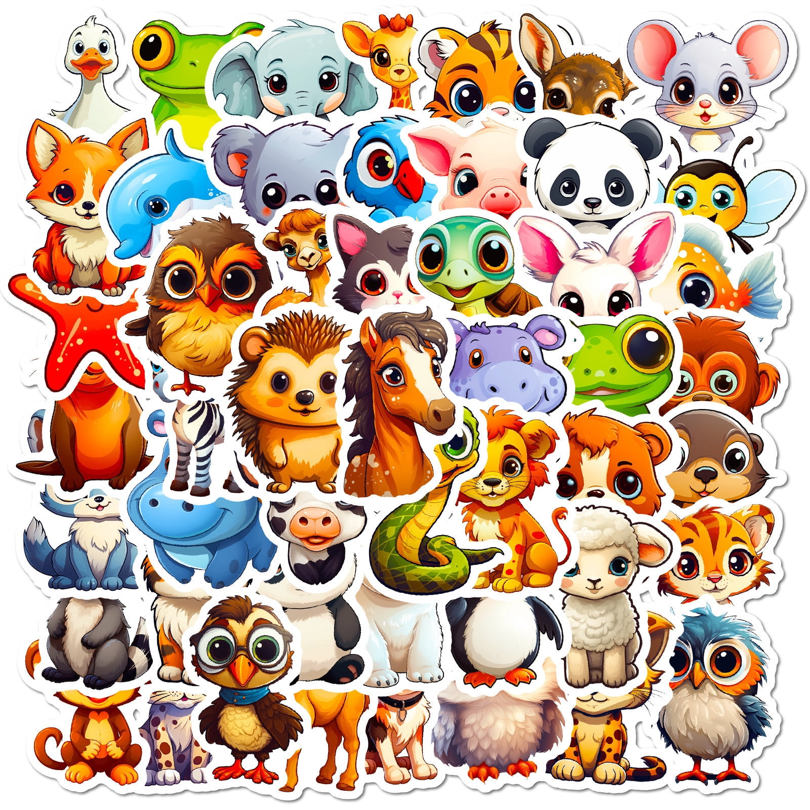 Rectangular Sticker Animals 50 Big-Eyed Animal Stickers, Cute Cartoon Nature Animal Graffiti ...