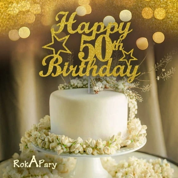 50 Birthday Cake Topper Gold Glitter, 50Th Party Decoration Ideas
