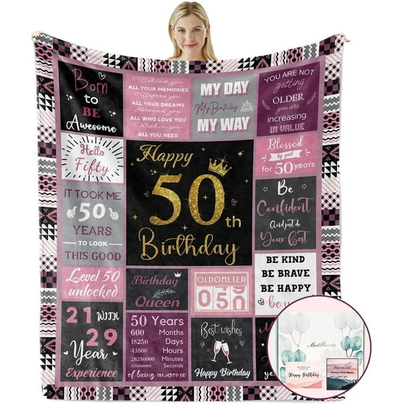 50 Birthday Gifts for Women, 50th Birthday Blanket for Women, 50th Bday Gifts Women with Gift Box, 50th Birthday Gifts for Her, 50th Birthday Decorations Gift Ideas, Bithday Blanket Throw 60"x50"