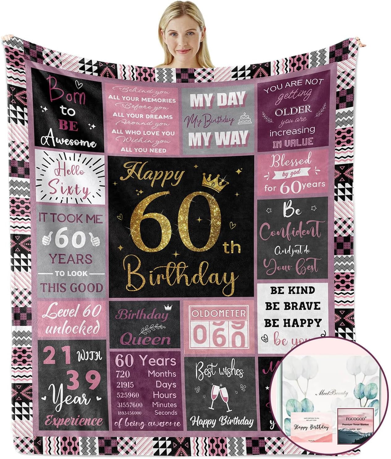 50th Birthday Blanket Gift For Women – Pink Cozy Throw With Gift Box