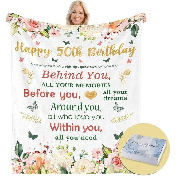 50 Birthday Gifts for Women, 50th Birthday Blanket with Gift Box, 50th Birthday Decorations Gift Ideas for Her, 50 Year Old Gifts for Women Turning 50 and Fabulous