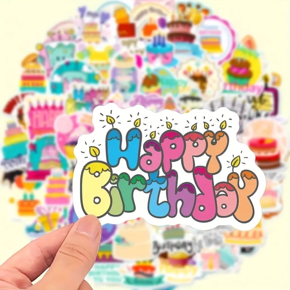 50 Birthday Stickers Colorful Cake Cup Party Hat Decoration - DIY Laptop Water Bottle Fridge Decoration Happy Birthday Graffiti Stickers Holiday Label Design Vibrant Printing