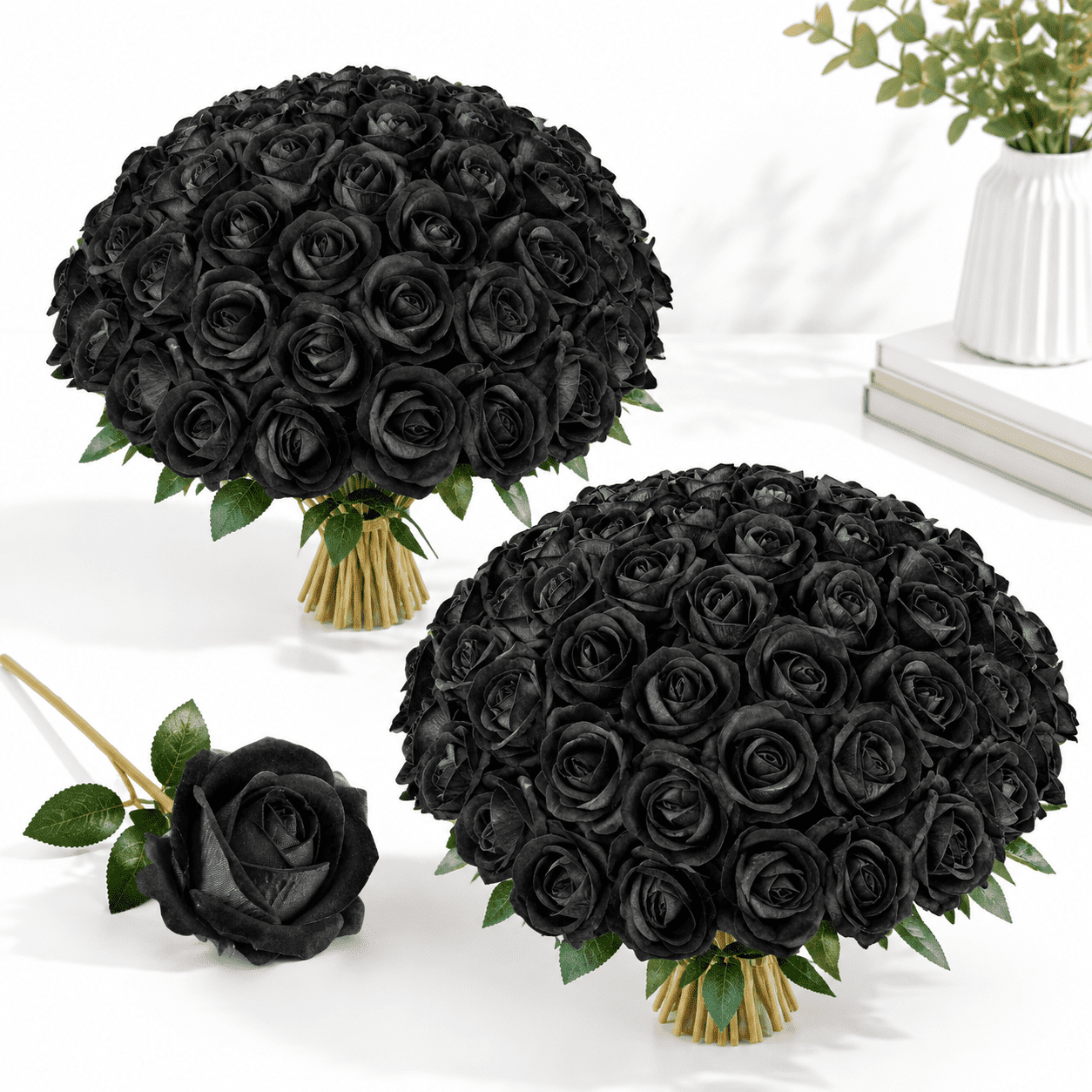 50 Black Artificial Silk Rose Flowers with Bendable Stems for DIY Decor ...