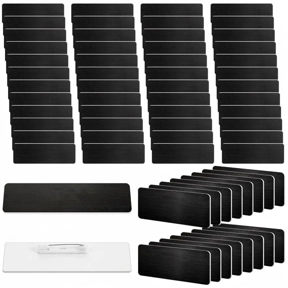 50 Black Blank 1 x 3 Inch Metal ID Badges With Pin For Office Workers And Students