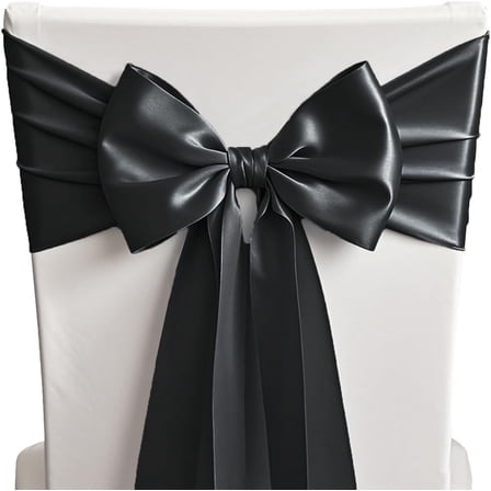 50 Black Chair Sashes Satin Chairs Bows for Wedding Birthday Party Fiesta Restaurant Decor - 7x108 Inches Chair Ribbons Ties Fitted Banquets Folding Chairs Decorations