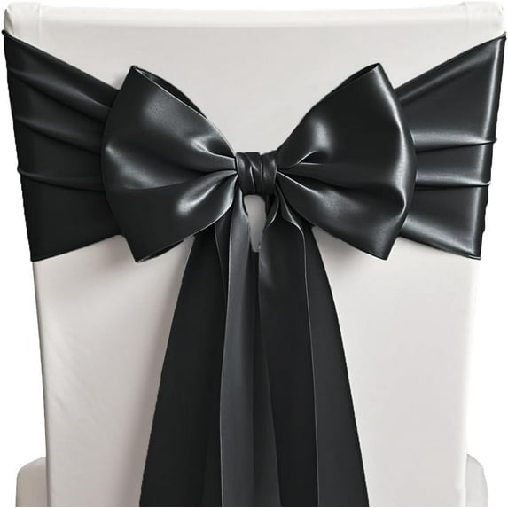 50 Black Chair Sashes Satin Chairs Bows for Wedding Birthday Party Fiesta Restaurant Decor - 7x108 Inches Chair Ribbons Ties Fitted Banquets Folding Chairs Decorations