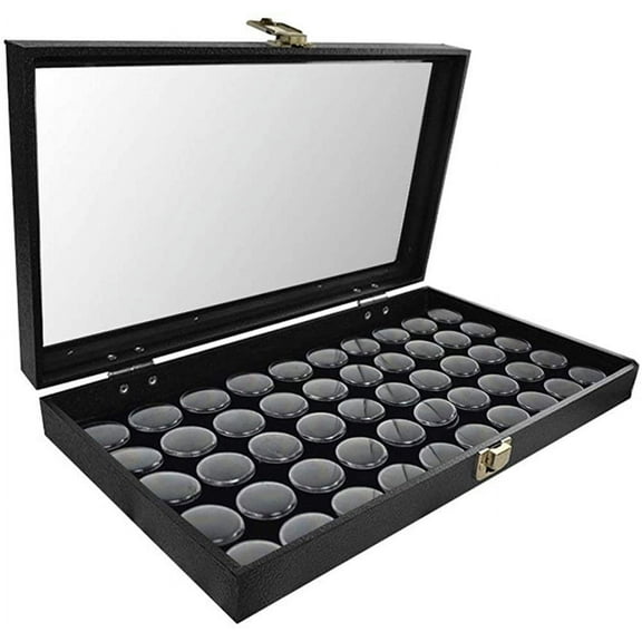 50 Black Gem Jars in Glass Top Display Case