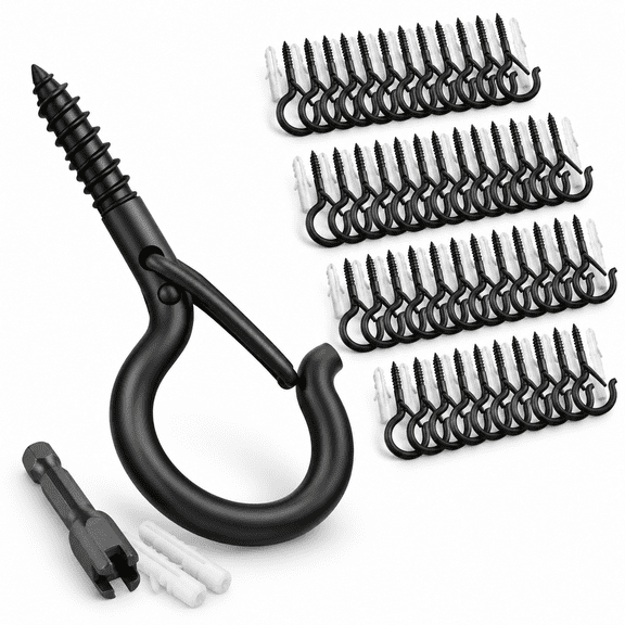50 Black Metal Q Hanger Hooks with Safety Buckle and Screws for Outdoor String Lights