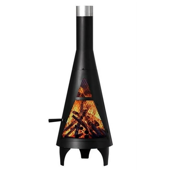 50' Black Outdoor Metal Wood Burning Chimenea Patio Heater Fire Pit for Backyard or Deck, Includes Fire Pit Poker Handle