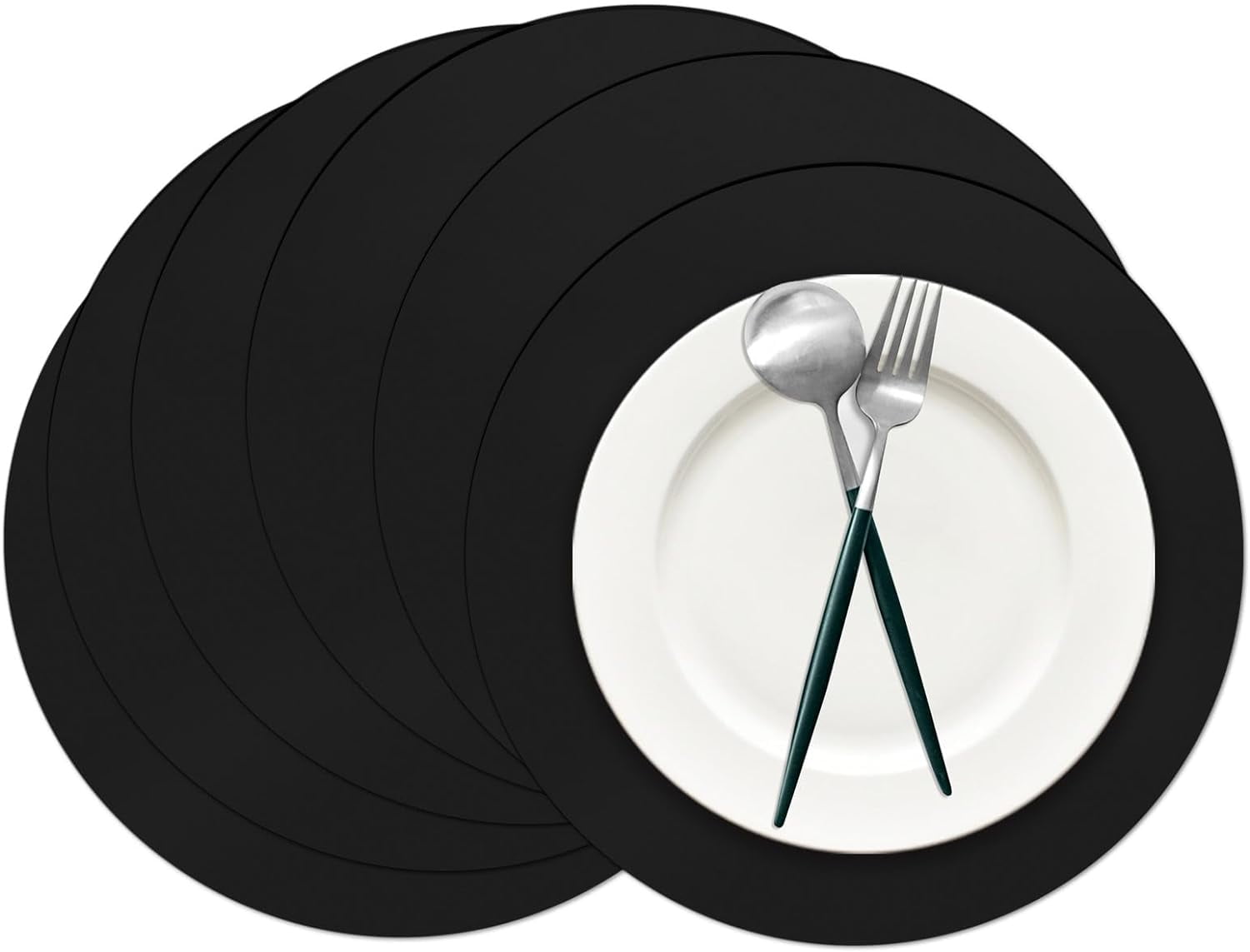 50 Black Paper Place Mats Round Disposable Table Decorative Placemats ...