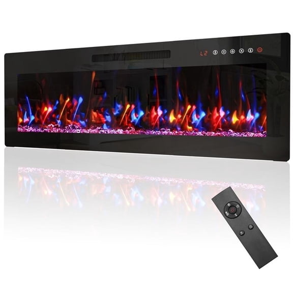 50" Black Recessed Electric Fireplace - Customizable Flames & Remote Control
